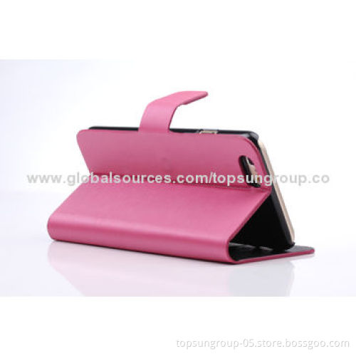 PU Leather Flip Case for iPhone 6, Good Quality Wire Drawing, with Card Slots and Stand Function